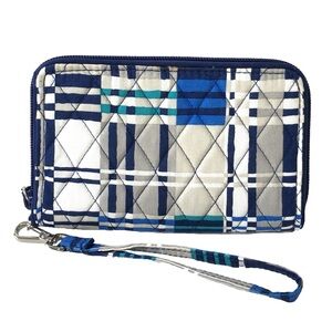 EUC Vera Bradley Plaid Quilted Grab-N-Go RFID Wristlet Wallet Santiago Woven